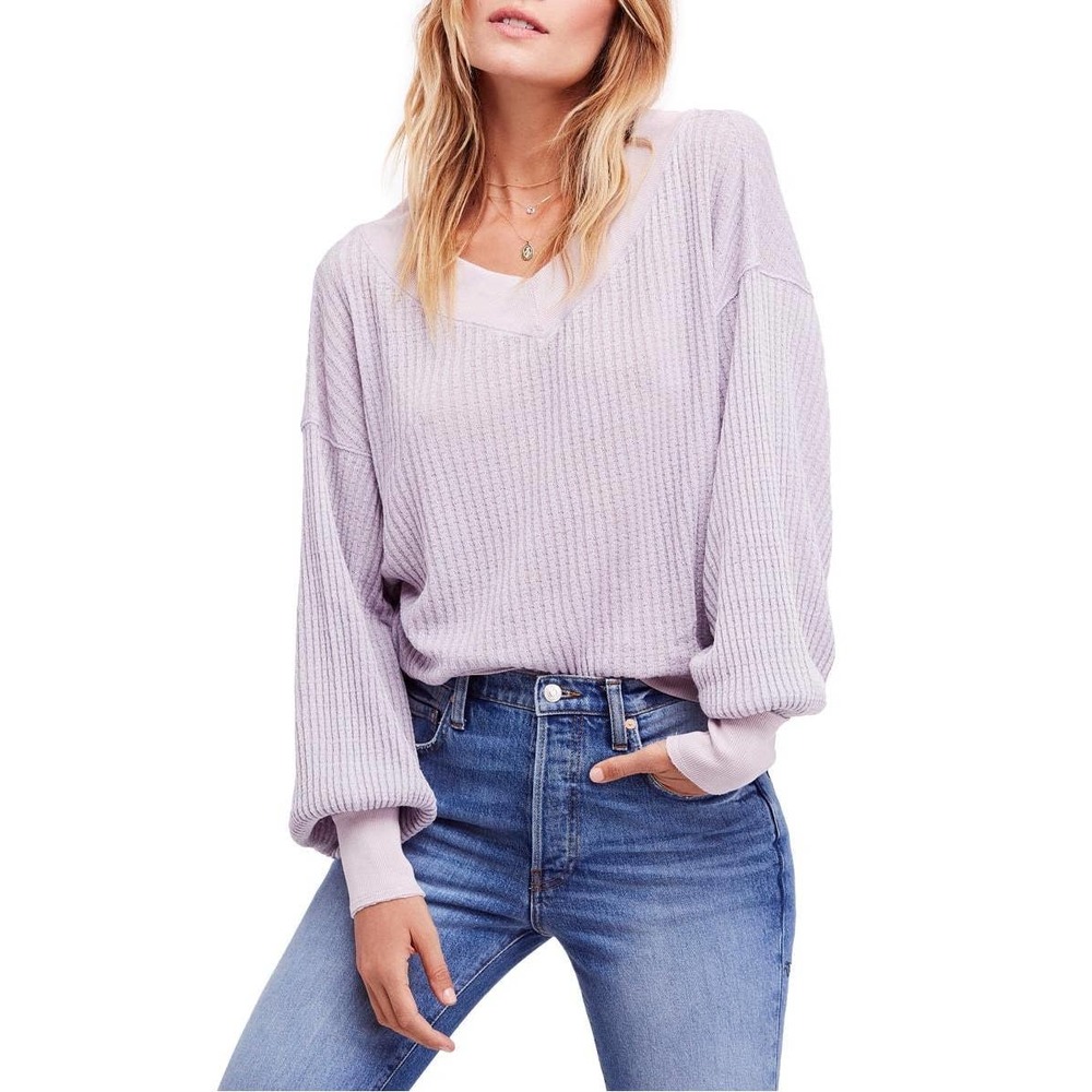Free People South Side Thermal Sweater Lightweight Lilac Size Medium